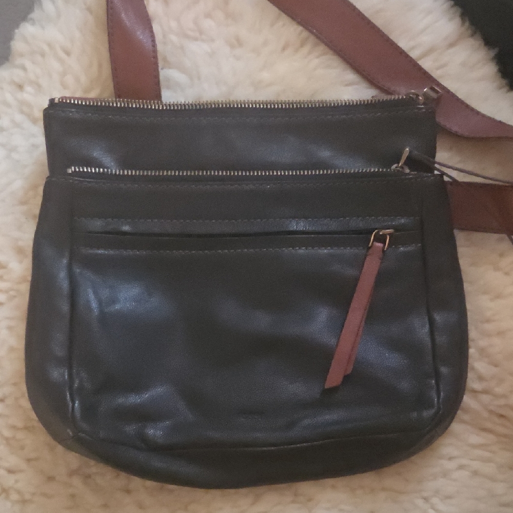 Fossil Black and Brown Leather Crossbody Bag